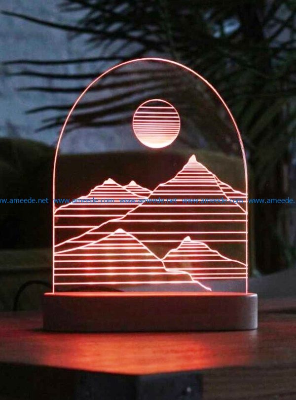 3D illusion led lamp Mountain free vector download for laser engraving machines_ACD_0