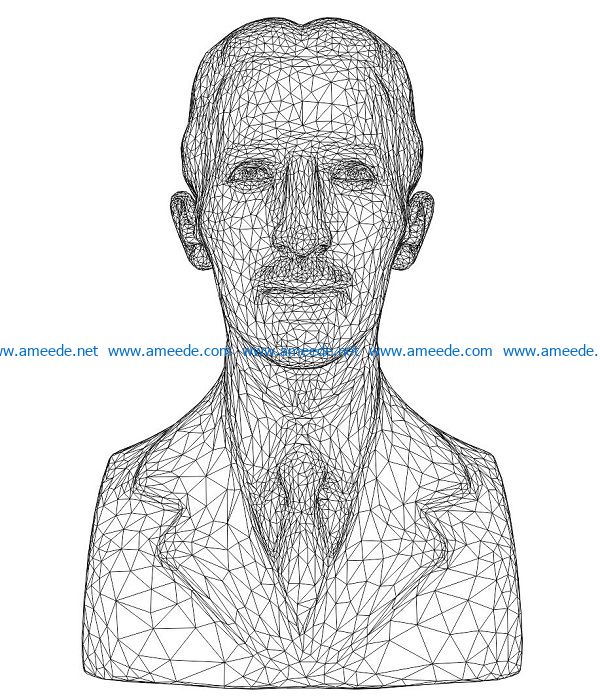 3D illusion led lamp Nikola Tesla bust free vector download for laser engraving machines