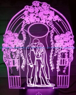 3D illusion led lamp bride and groom free vector download for laser engraving machines