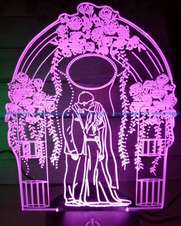 3D illusion led lamp bride and groom free vector download for laser engraving machines