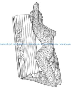 3D illusion led lamp girl leaning column free vector download for laser engraving machines