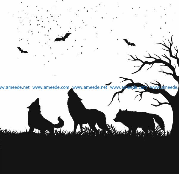 A picture of a wolf pack file cdr and dxf free vector download for Laser cut Plasma