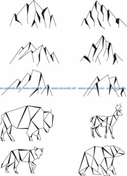 Animals and mountains file cdr and dxf free vector download for print or laser engraving machines
