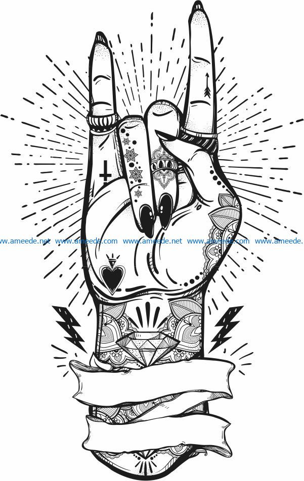 Artistic hand file cdr and dxf free vector download for print or laser engraving machines