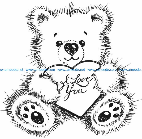 Bear I love you file cdr and dxf free vector download for laser engraving machines