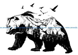 Bear and pine forest file cdr and dxf free vector download for Laser cut Plasma file Decal