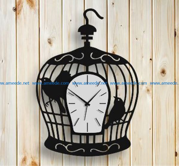 Bird in a cage clock file cdr and dxf free vector download for Laser cut