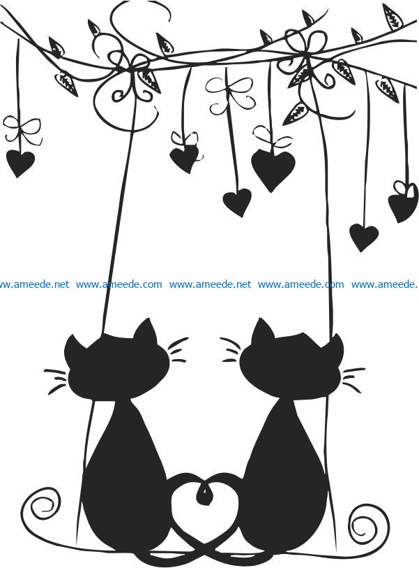 Cat in love file cdr and dxf free vector download for print or laser engraving machines