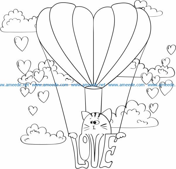 Cat in love file cdr and dxf free vector download for print or laser engraving machines