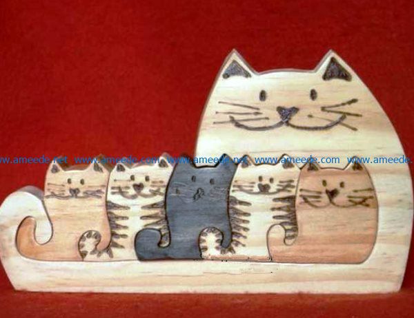 Cats family puzzle file cdr and dxf free vector download for Laser cut CNC