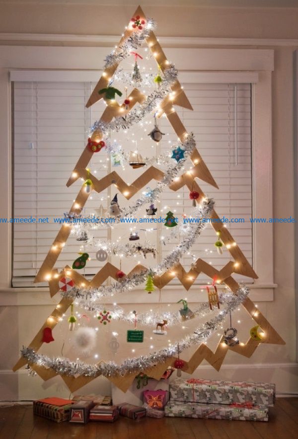 Christmas tree decorated lights file cdr and dxf free vector download for Laser cut