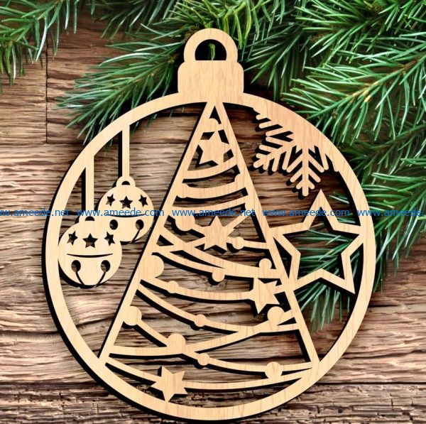 Christmas tree decoration circle file cdr and dxf free vector download for Laser cut