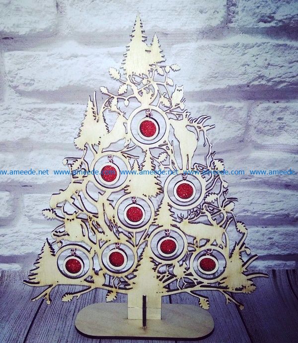 Christmas tree with reindeer file cdr and dxf free vector download for Laser cut