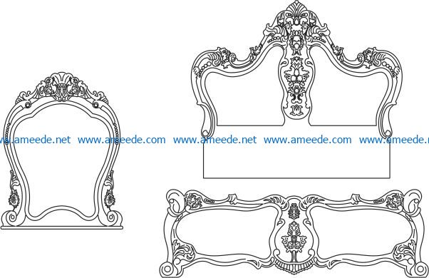 Decorative motifs of bed and mirror file cdr and dxf free vector download for Laser cut CNC