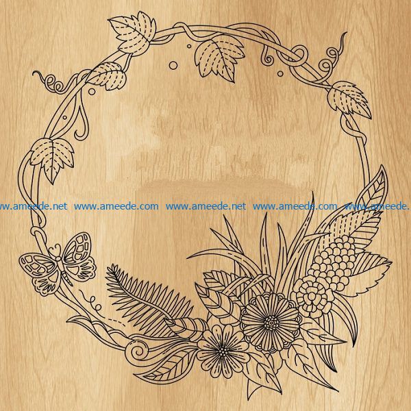 Floral round frame file cdr and dxf free vector download for print or laser engraving machines