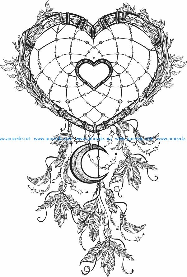 Heart With Moon file cdr and dxf free vector download for laser engraving machines