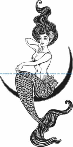 Mermaid file cdr and dxf free vector download for print or laser engraving machines f