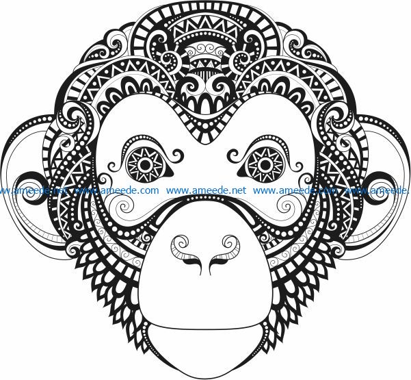 Monkey face file cdr and dxf free vector download for laser engraving machines