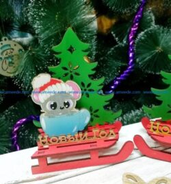 Mouse on sleigh file cdr and dxf free vector download for Laser cut