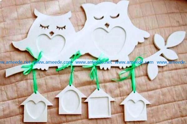 Photo frame with two owls file cdr and dxf free vector download for Laser cut