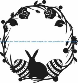 Rabbit wreath with eggs file cdr and dxf free vector download for Laser cut Plasma file Decal
