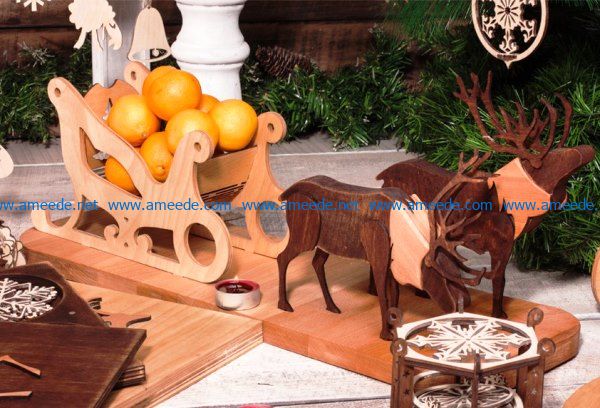 Reindeer and sleigh fruit file cdr and dxf free vector download for Laser cut