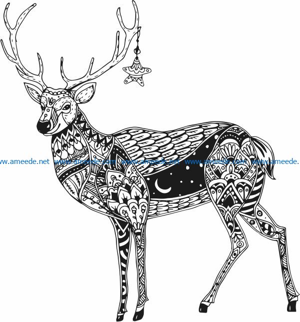 Reindeer with star file cdr and dxf free vector download for laser engraving machines