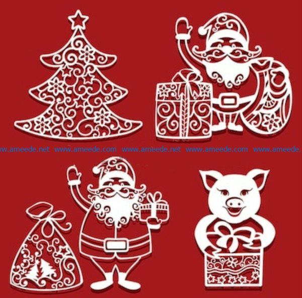Santa claus and pig with christmas presents free vector download for Laser cut