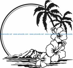 Sea and mountain landscape  file cdr and dxf free vector download for Laser cut Plasma