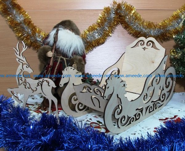 Sleigh and reindeer file cdr and dxf free vector download for Laser cut