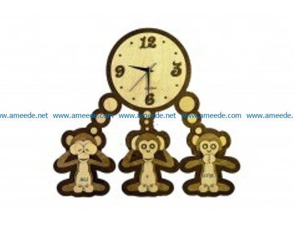 Three monkeys clock file cdr and dxf free vector download for Laser cut