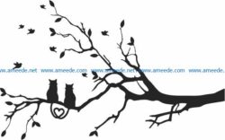 Two cats on a tree branch file cdr and dxf free vector download for print or laser engraving machines