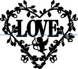 Wreath of heart with cupid  file cdr and dxf free vector download for Laser cut
