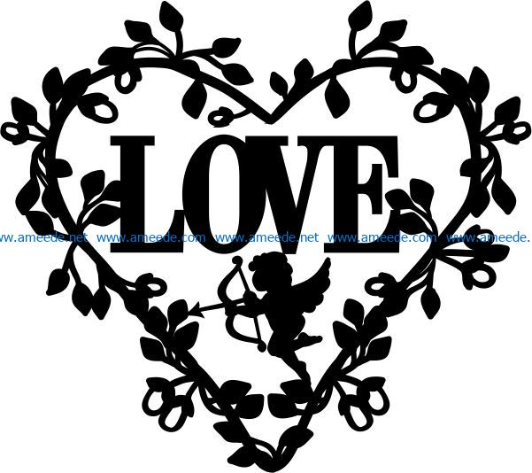 Wreath of heart with cupid file cdr and dxf free vector download for Laser cut