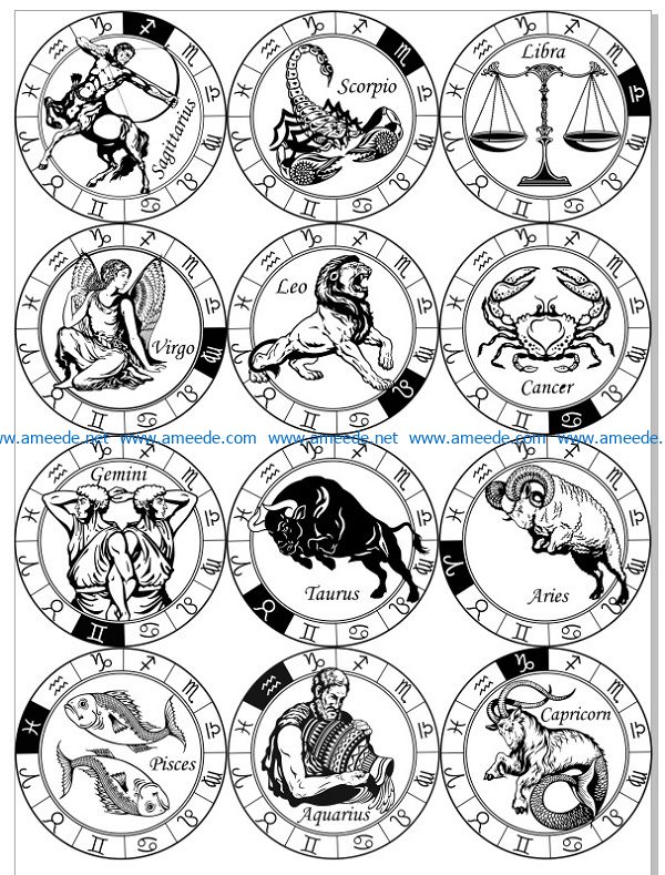 Zodiac sign file cdr and dxf free vector download for print or laser engraving machines