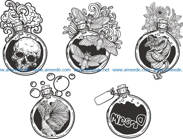 art bottle design file cdr and dxf free vector download for print or laser engraving machines