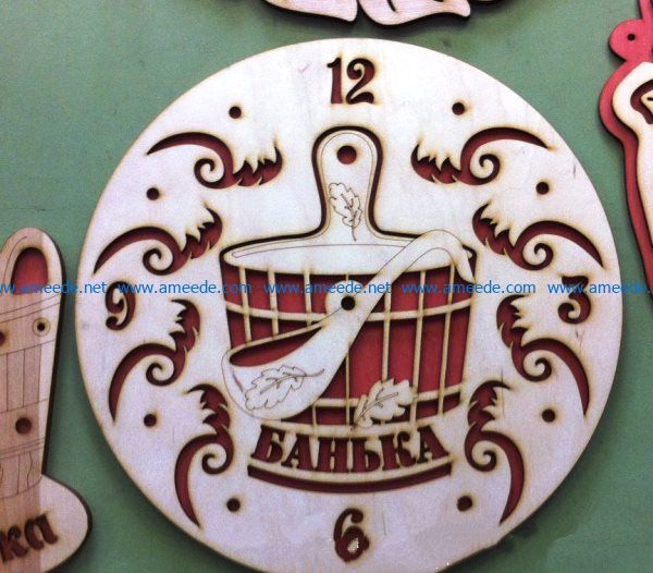 bathhouse clock file cdr and dxf free vector download for Laser cut