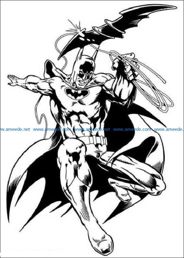 batman and his flying weapon coloring page file cdr and dxf free vector download for print or laser engraving machines