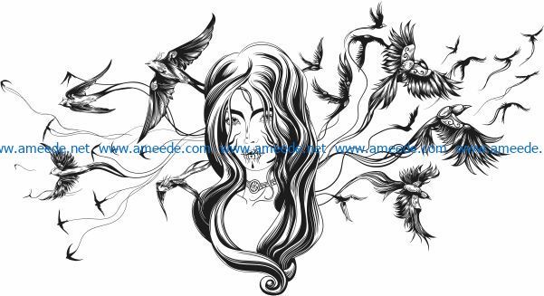 bird girl file cdr and dxf free vector download for laser engraving machines