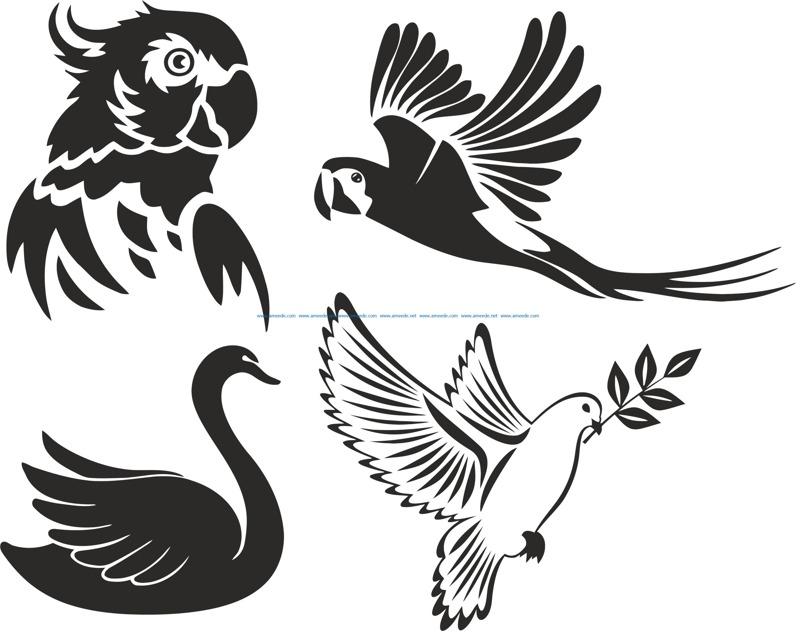 Birds Vector Dxf Svg Cdr File Vector For Cnc Plasma Router Laser Cut ...