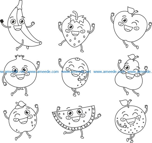 cute fruits set file cdr and dxf free vector download for print or laser engraving machines