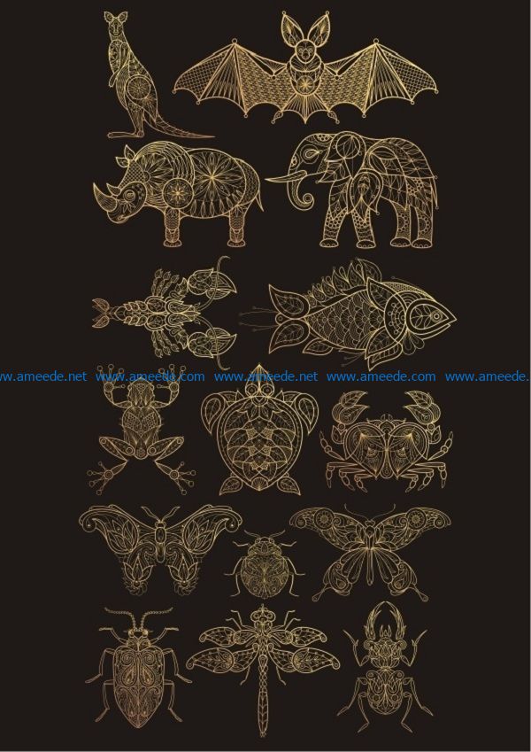 decor animals set file cdr and dxf free vector download for print or laser engraving machines
