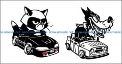 dogs and cats drive cars file cdr and dxf free vector download for print or laser engraving machines