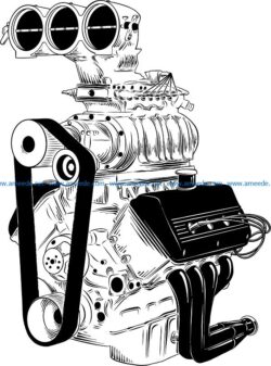 engine sketch vector file cdr and dxf free vector download for print or laser engraving machines