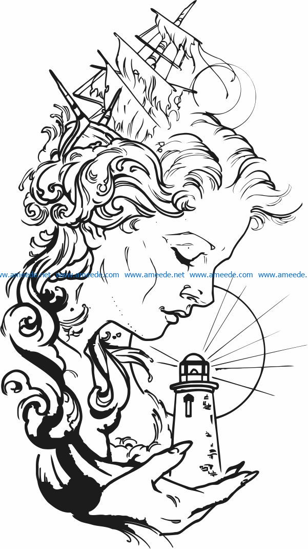 girl with a lighthouse file cdr and dxf free vector download for print or laser engraving machines