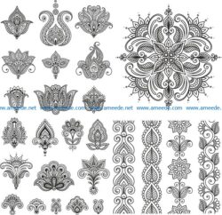 henna vector set file cdr and dxf free vector download for print or laser engraving machines