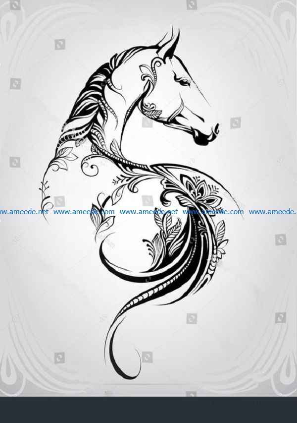 horse flower file cdr and dxf free vector download for print or laser engraving machines