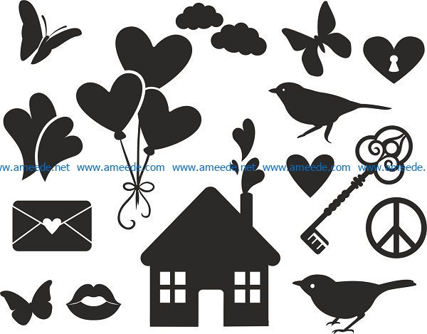love vector set file cdr and dxf free vector download for print or laser engraving machines