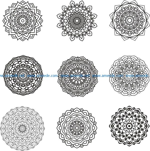 mandala design set file cdr and dxf free vector download for print or laser engraving machines