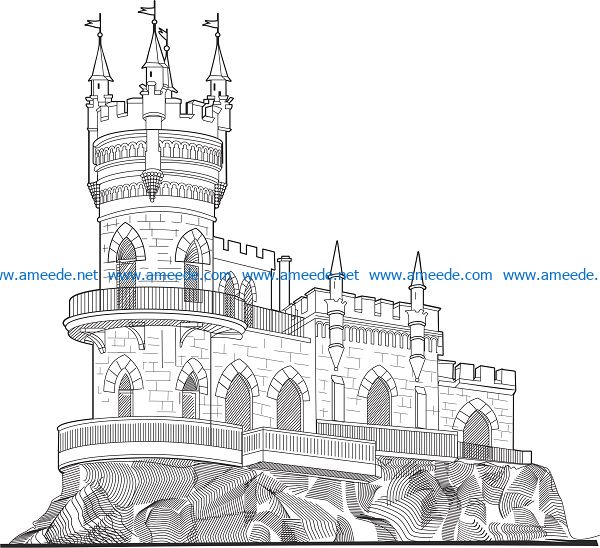 mountain castle file cdr and dxf free vector download for print or laser engraving machines